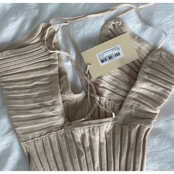 Meshki Lori Ruched Front Ribbed Knit Midi Dress Open Back Tan Small New Ac21 - Picture 8 of 11